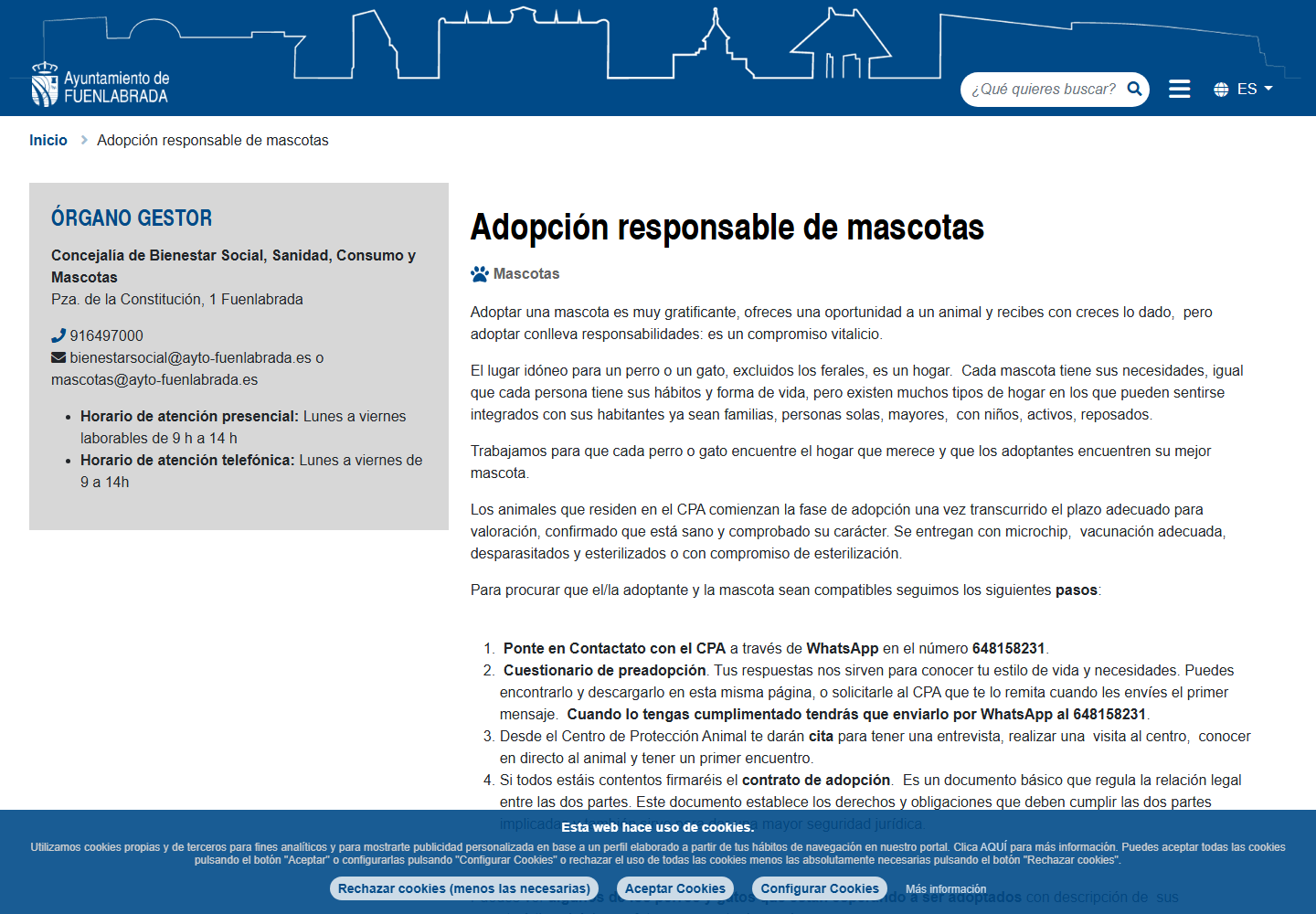 Proceso oficial de adopción responsable del Ayuntamiento de Fuenlabrada