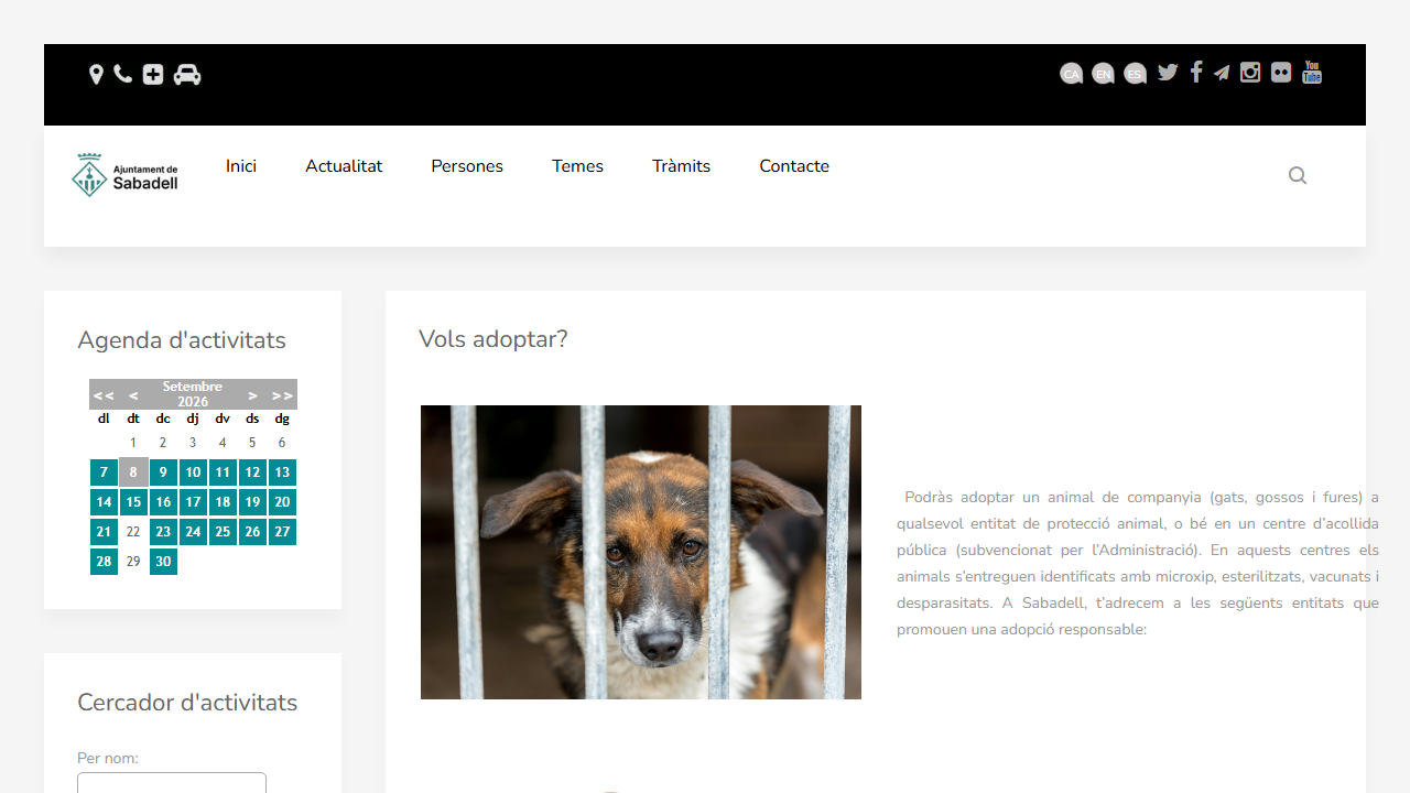 Página Vols adoptar del Ayuntamiento de Sabadell